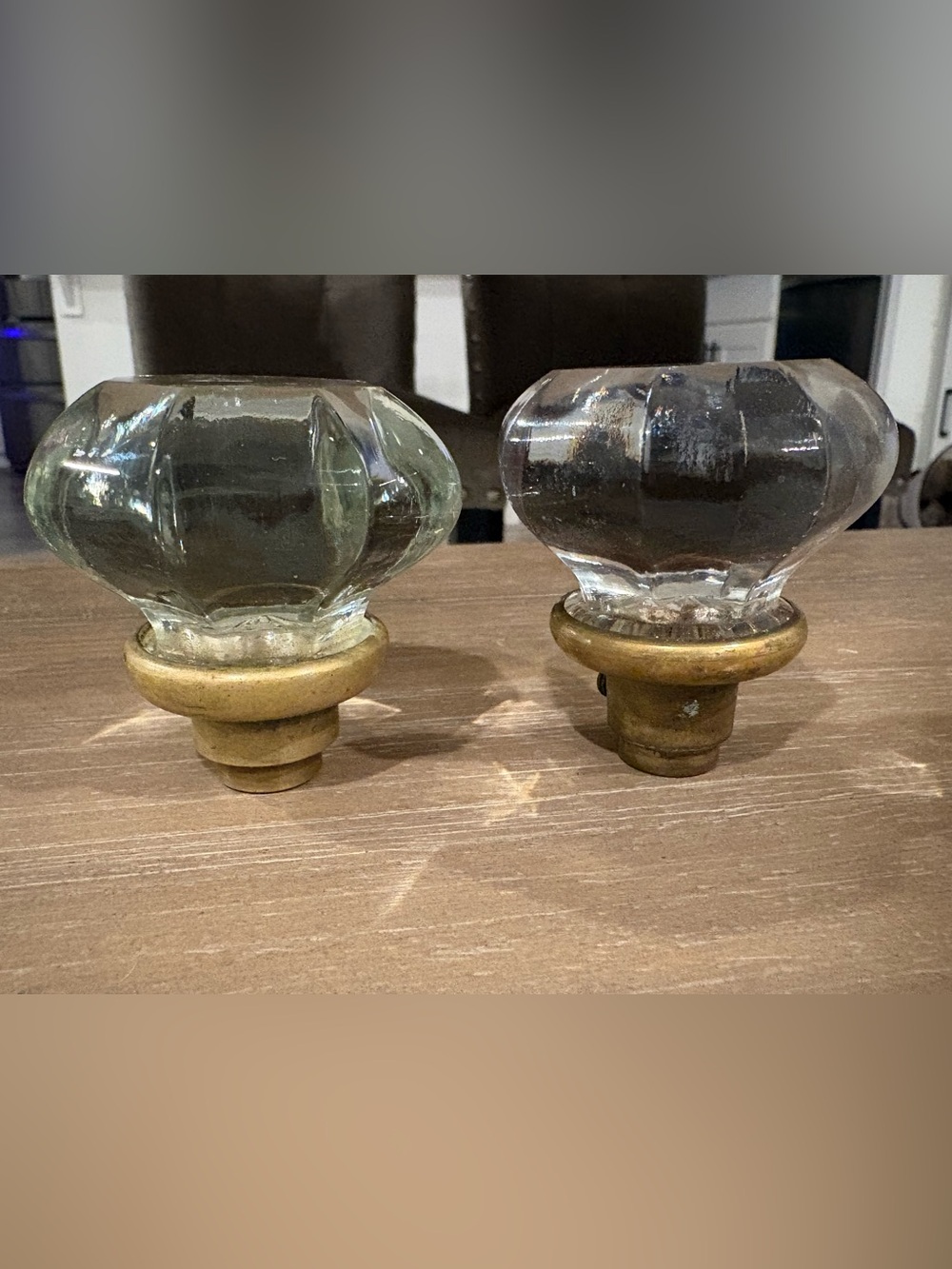 TWO Vintage Crystal Glass Brass Door Knob Handle w/FREE SHIPPING